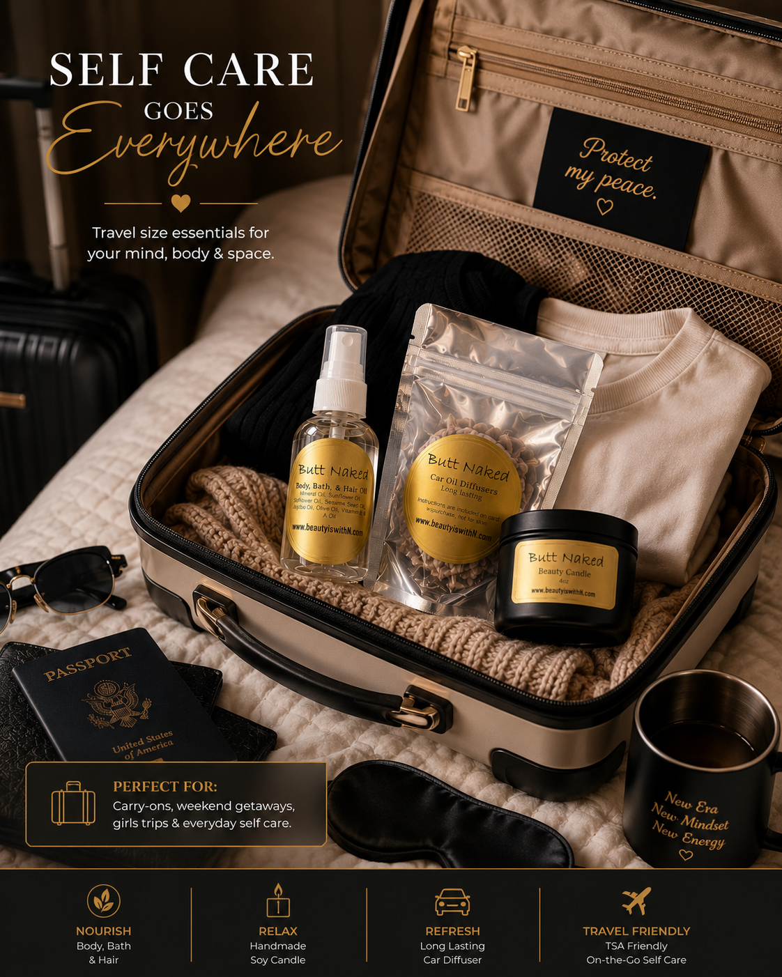 Signature Scents Bundle – Candle, Body Oil & Car Diffuser Set | Beauty Is WithN