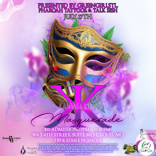 Kanvas & Kush Masquerade event flyer — July 17th, St. Louis MO