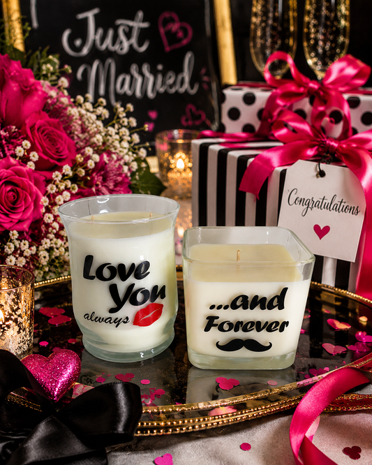 Just Married Wedding Gift Set by Beauty Is WithN | Newlywed Gift, Soy Wax Massage Candle Duo