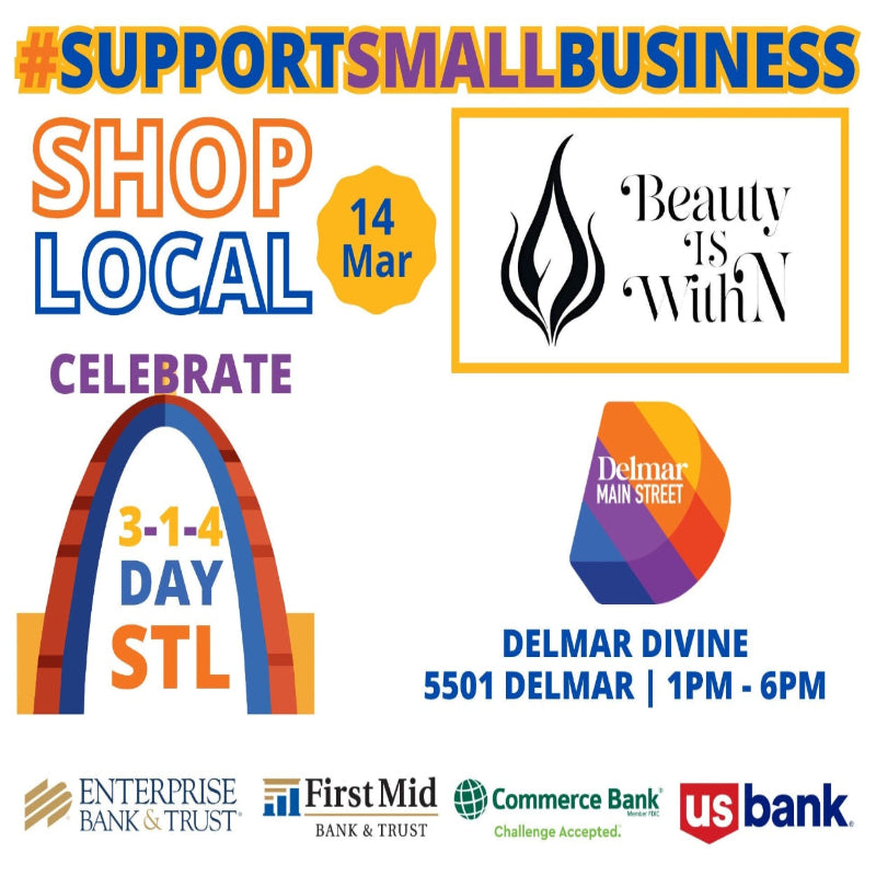 Promotional flyer for a shopping event with various logos and text encouraging small business support.