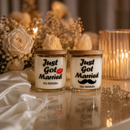 Just Married Wedding Gift Set by Beauty Is WithN | Newlywed Gift, Soy Wax Massage Candle Duo