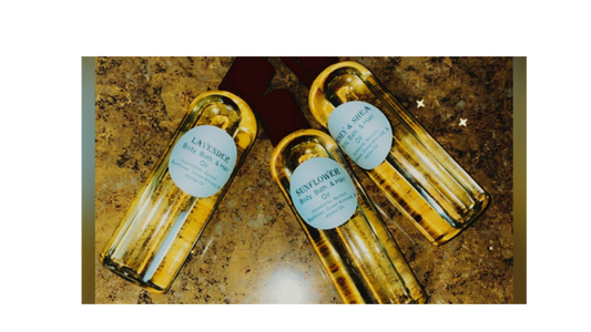 Our Beauty Body Oil is a natural, light oil that is good for your skin, hair, and can be added to your bath water (depending on your PH balance, use lightly). Ingredients: Sunflower Oil, Sweet Almond Oil, Apricot Oil, and Jojoba Oil.